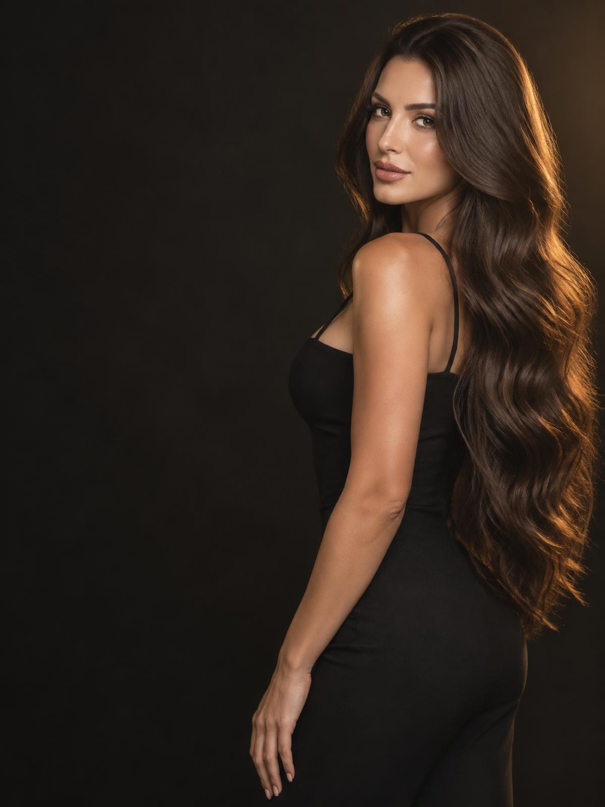 Modelo de pele clara usando cabelo castanho longo e ondulado da LUMÉ HAIR